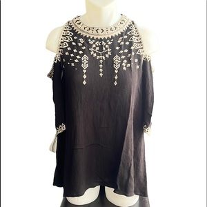 American Rag Cie Tunic Embroidered Halter Off the Shoulder Boho Top